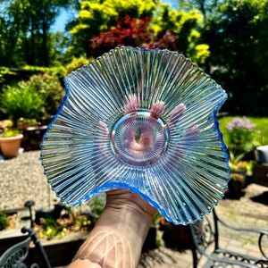 Vintage Mermaid Folded  Tail Opalescent Candy Dish 9 1/2"